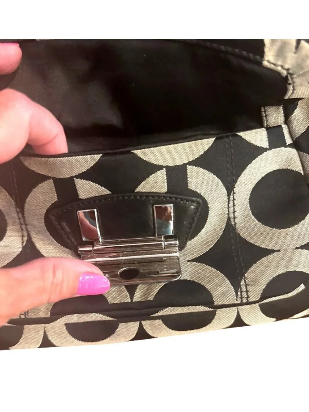 Coach Kristin 19329 Op Art Sateen Domed Satchel Black Cream Shoulder Bag Y2K